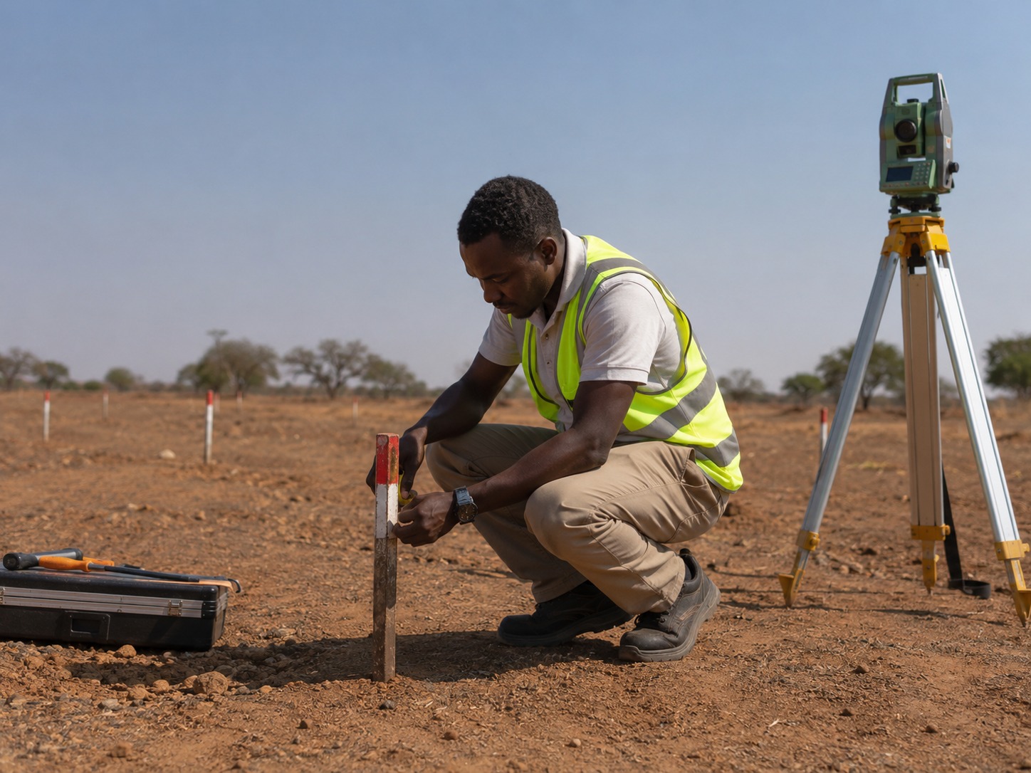 Surveyor carrying out stand pegging